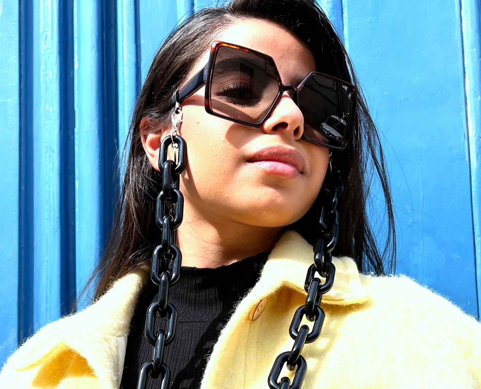 Chaîne De Lunettes élégante Pour Femmes - Anti-perte, En Acier Inoxydable Et Acrylique - Noir
